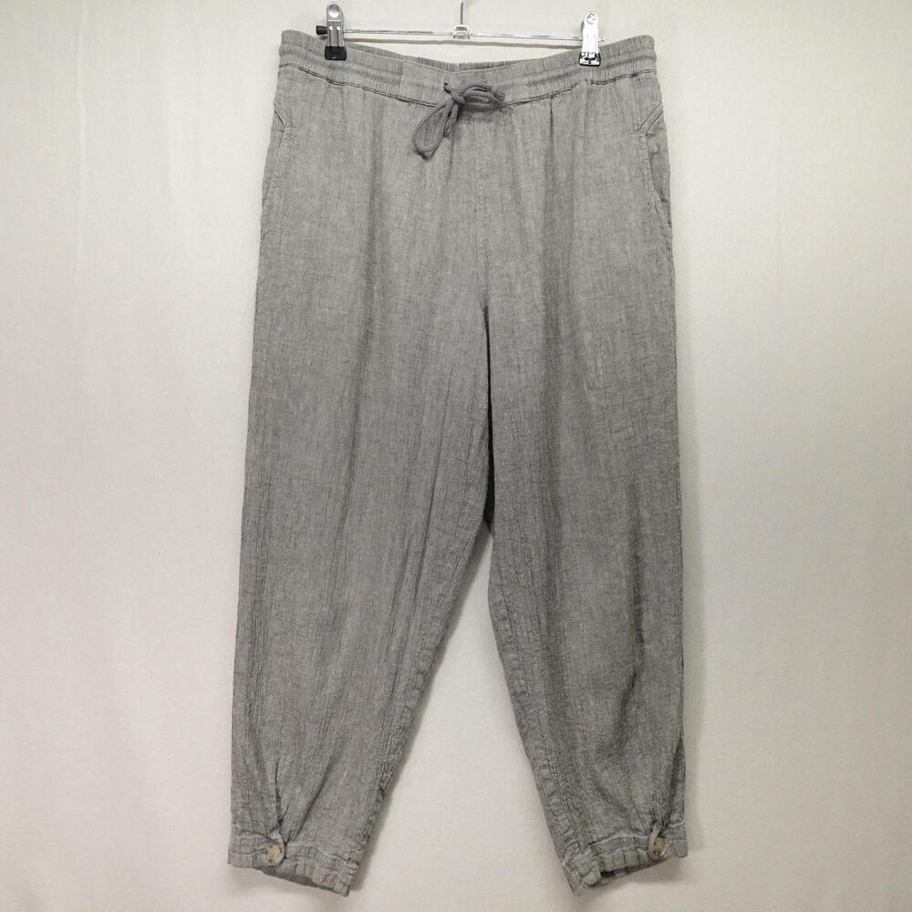 Poetry Pants Womens 12 Gray Linen Cotton Jogger Elastic Waist Coastal